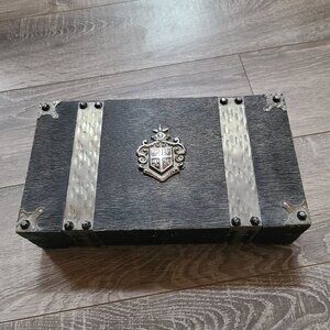 VTG Price Imports Medieval Jewel Box Knight Crest Of Arms Red Velvet Lined Japan